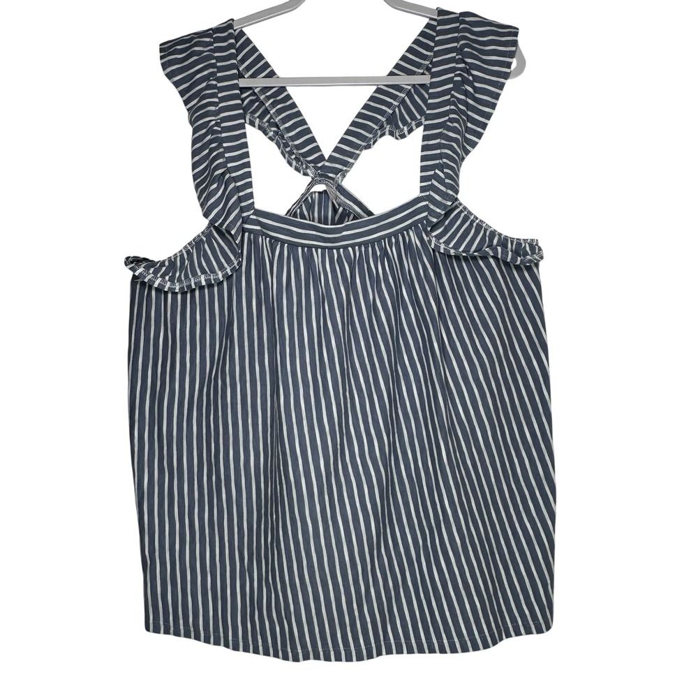 LC Lauren Conrad Womens Plus 1X Blue White Striped Ruffle Crisscross Tank Top